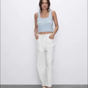 Zara FLORAL EMBROIDERED KNIT TOP